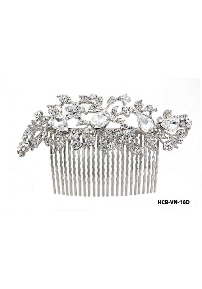 Wedding Hair Comb – Bridal Hair Combs & Clips w/ Austrian Crystal Stones Vine with Rain drops - HCB-VN-16D